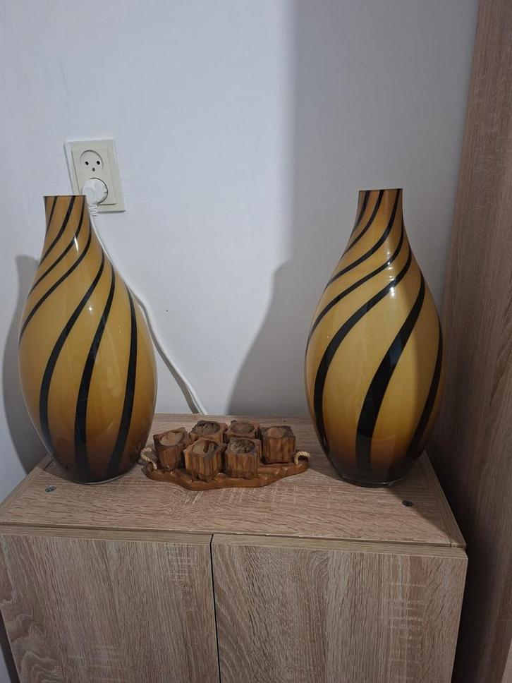 Set van 2 decoratieve vazen, Huis en Inrichting, Woonaccessoires | Vazen, Zo goed als nieuw, Overige kleuren, 50 tot 75 cm, Glas