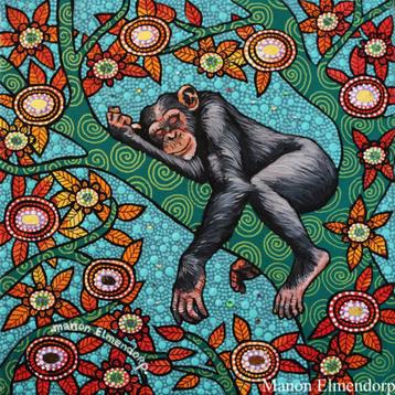 Handgeschilderd Schilderijtje Chimpansee Nieuw 20x20 cm beschikbaar voor biedingen