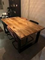 Mango Eettafel + 4 Velvet Stoelen (Roze/Groen), Ophalen, Gebruikt, 100 tot 150 cm, 150 tot 200 cm