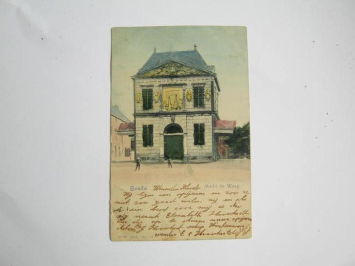 Ansichtkaarten Nederland, TC 7-53 Gouda, Markt de Waag 1902, Verzamelen, Ansichtkaarten | Nederland, Gelopen, Zuid-Holland, Voor 1920