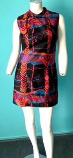 Vintage jaren 70 mini-jurk zwart met motief maat 36, Verzenden, Zwart, Vintage, Maat 36 (S)