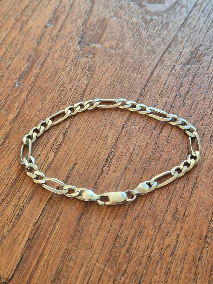 Zilveren armband 081 figaroschakel 21.5cm, Sieraden, Tassen en Uiterlijk, Armbanden, Zo goed als nieuw, Zilver, Zilver, Ophalen of Verzenden