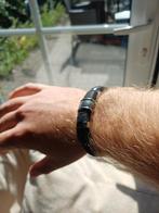 Leren armband met stalen accenten, Sieraden, Tassen en Uiterlijk, Armbanden, Ophalen of Verzenden, Zo goed als nieuw, Zwart, Leer