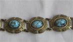 Vintage armband (verguld) - turquoise steentjes - jaren '50, Ophalen of Verzenden