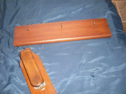 retro eiken wandborstel met eiken wandkapstok, Huis en Inrichting, Woonaccessoires | Kapstokken, Gebruikt, Wandkapstok, Minder dan 100 cm