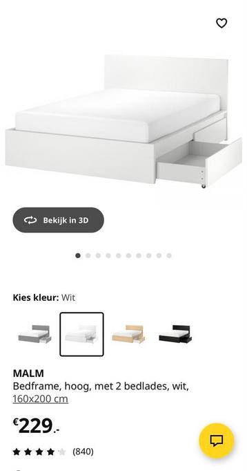 IKEA Malm bed 160x200 met 4 lades, lattenbodem en topper - afbeelding 3