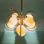 Large Space age hanglamp melkglas en chroom bauhaus 70s, Ophalen of Verzenden, Zo goed als nieuw, Glas, Space age