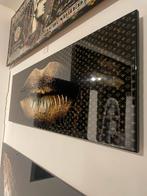 Handgemaakt Epoxy Schilderij - Gouden Lippen - 100x35cm, Huis en Inrichting, Woonaccessoires | Schilderijen, Tekeningen en Foto's