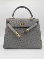 Real Ostrich Kelly Style bag, Ophalen of Verzenden, Zo goed als nieuw, Grijs, Handtas