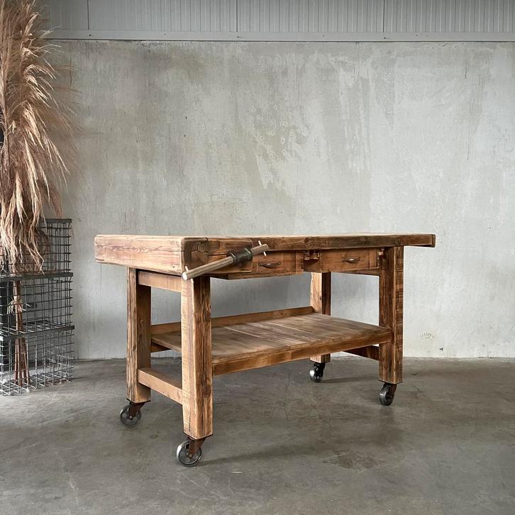 Oude timmermanswerkbank, antieke werkbank, toonbank, Antiek en Kunst, Curiosa en Brocante, Ophalen