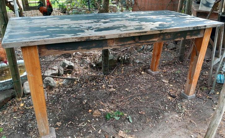 Brocante teakhouten tafel, eetkamertafel, tuintafel, Antiek en Kunst, Curiosa en Brocante, Ophalen