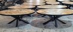 Ovale visgraat mangohouten eettafel met zwarte spinpoot, Huis en Inrichting, Tafels | Eettafels, 200 cm of meer, Nieuw, 100 tot 150 cm