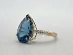 Gouden Vintage ring edelsteen topaas en diamant. 2025/846., Blauw, ., Nieuw, Ophalen of Verzenden