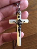 Antiek vintage parelmoer zilveren kruis hanger, Ophalen, Zo goed als nieuw, Zilver, Kruis of Symbool