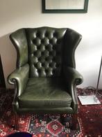 Chesterfield oorfauteuil groen leer, Huis en Inrichting, Fauteuils, Ophalen, Gebruikt, Minder dan 75 cm, Chesterfield