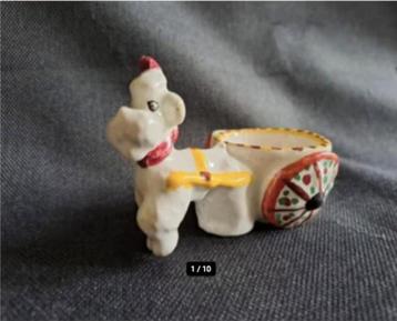 Vintage 1950's Dog Pulling Cart Ceramic - mini Plant Pot 10 beschikbaar voor biedingen