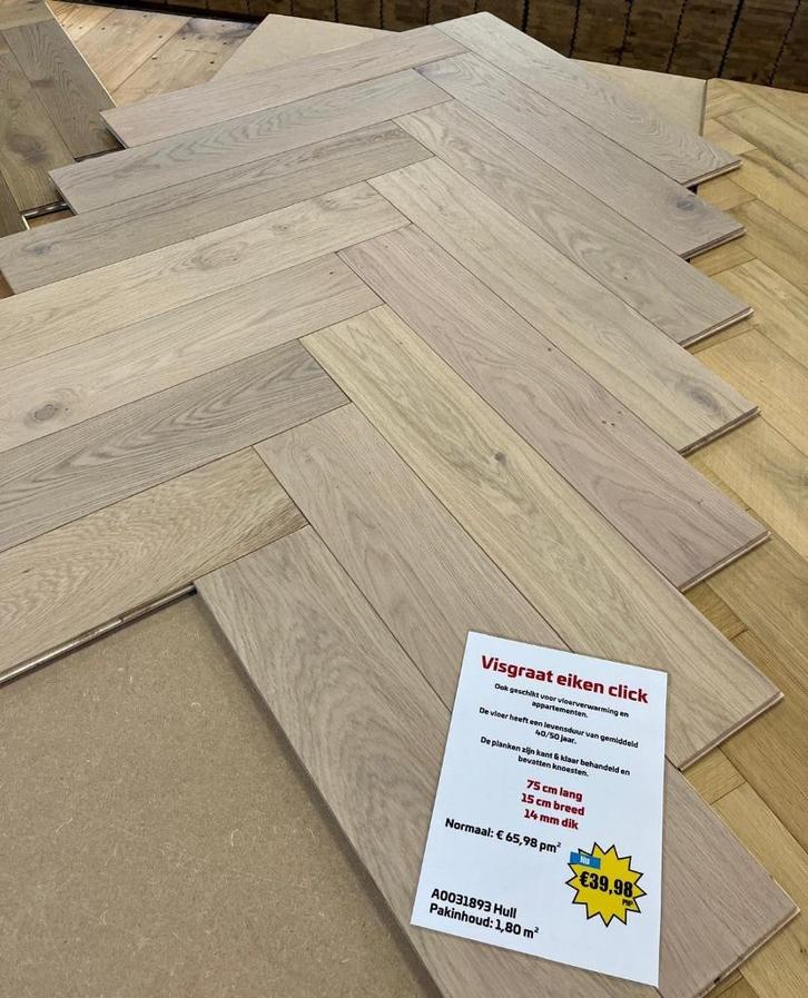 Whitewash eiken lamelparket visgraat! Leuke partij, Huis en Inrichting, Stoffering | Vloerbedekking, Nieuw, Parket, Wit, Crème