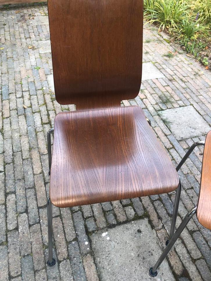 Houten Stoelen met Chroom Poten, Huis en Inrichting, Stoelen, Gebruikt, Vijf, Zes of meer stoelen, Hout, Bruin, Ophalen