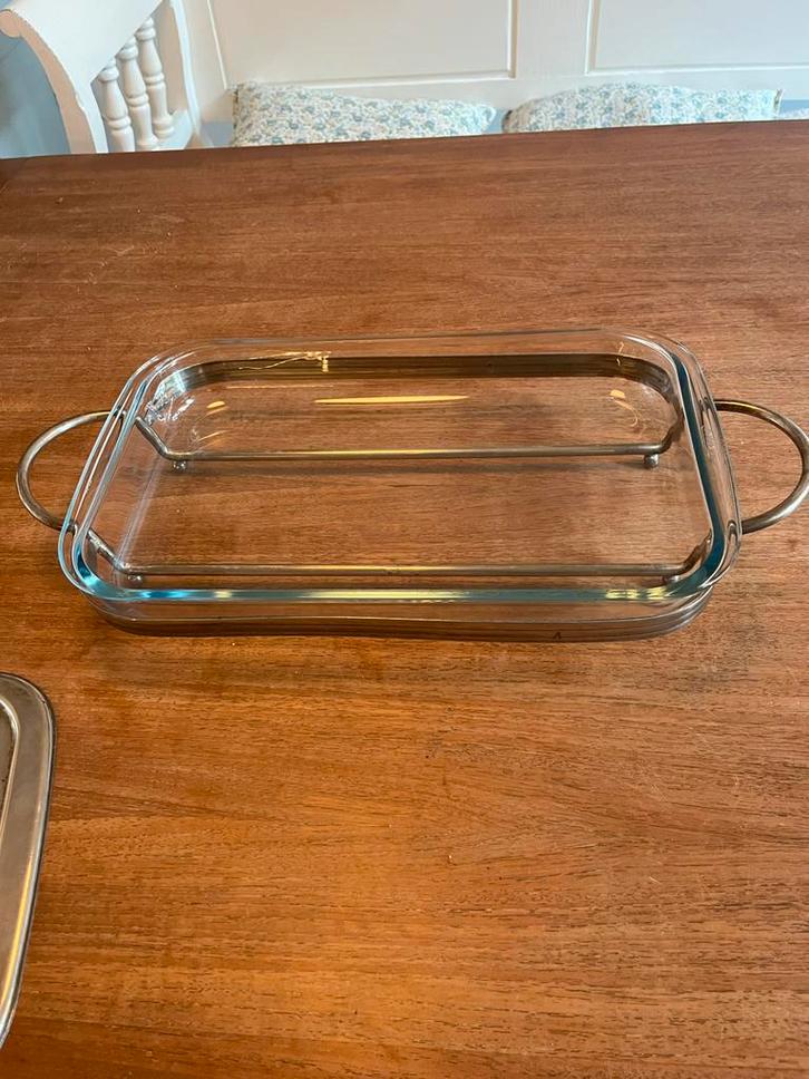 Vintage Glazen Ovenschaal met Deksel ,d, Huis en Inrichting, Keuken | Keukenbenodigdheden, Gebruikt, Ophalen