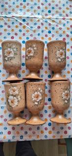 6 rode wijn kelken terracotta met bloemen, Ophalen, Zo goed als nieuw, Overige stijlen