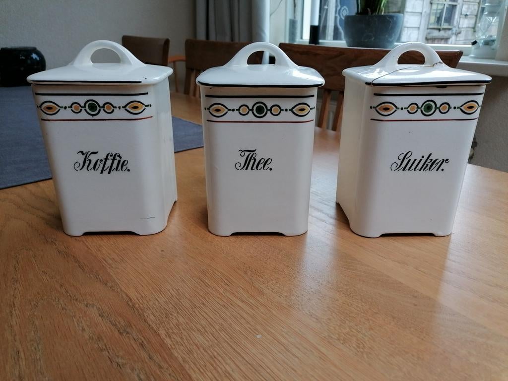 Oude Voorraadpotten Koffie, Thee, Suiker, Antiek en Kunst, Antiek | Keukenbenodigdheden, Ophalen of Verzenden