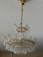 Vintage Messing Zakkroonluchter met Kristallen, Huis en Inrichting, Lampen | Kroonluchters, Ophalen of Verzenden, Gebruikt, Metaal