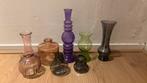 Gekleurde glazen vaasjes/kandelaars, Ophalen, Overige kleuren, Minder dan 50 cm, Glas