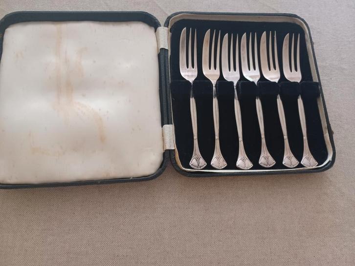 Antieke art deco verzilverde Engelse cakevorkjes, Antiek en Kunst, Antiek | Bestek, Ophalen of Verzenden
