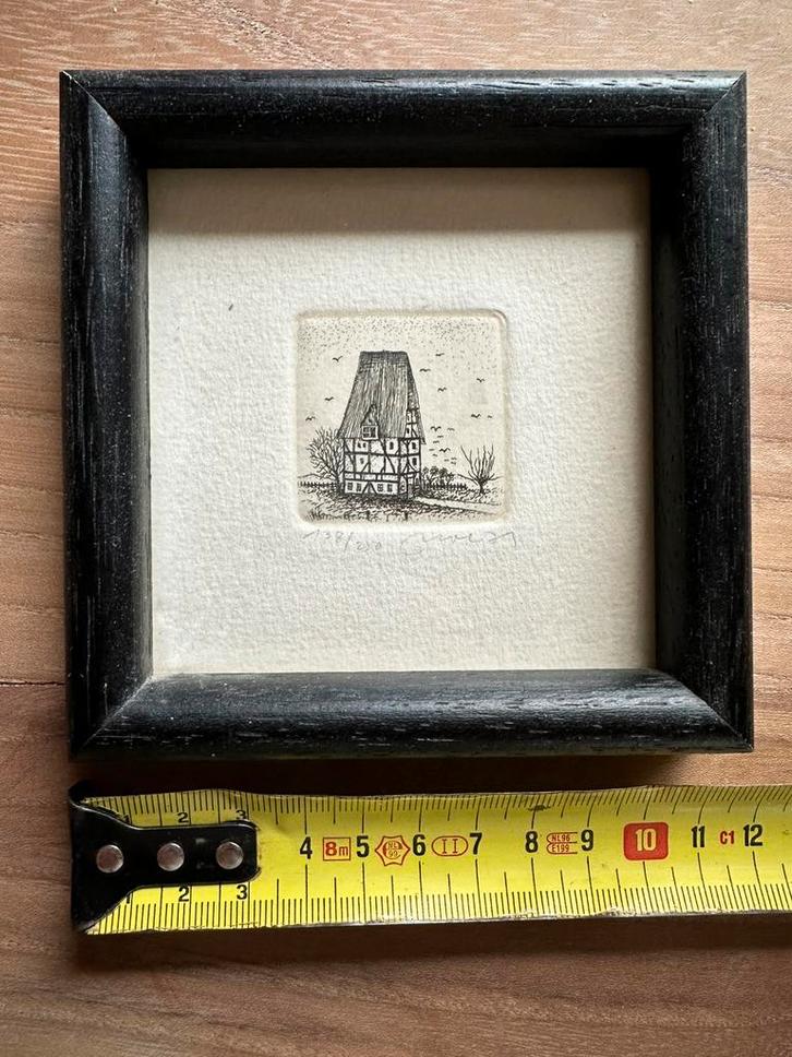 Werkelijk prachtig handgesigneerde ets toont een vakwerkhuis, Antiek en Kunst, Kunst | Etsen en Gravures, Ophalen of Verzenden