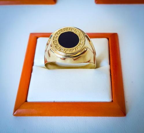 14 karaat gouden herenring zegelring met Onyx, Sieraden, Tassen en Uiterlijk, Ringen, Zo goed als nieuw, Heer, 20 of groter, Goud