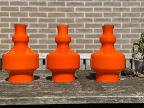 Set van 3 originele Raak Amsterdam hanglampen – oranje glas, Huis en Inrichting, Lampen | Hanglampen, Zo goed als nieuw, Minder dan 50 cm