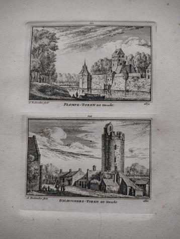 221/222 Utrecht Plompetoren en Bijlhouderstoren Gravure dl 3 beschikbaar voor biedingen