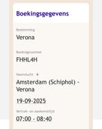 Vliegticket Amsterdam - Verona (retour 19-9 en 21-9), Eén persoon, Vliegtuig, Buitenland, Met bestemming of datum