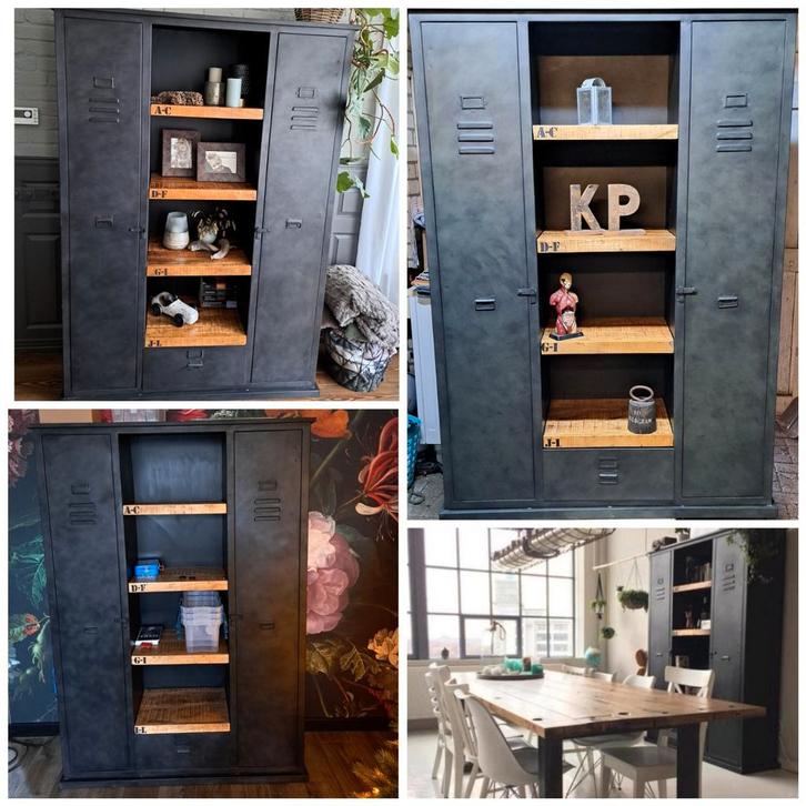 Stoere nieuw geschilderde industriële lockerkast betonlook, Huis en Inrichting, Kasten | Overige, Zo goed als nieuw, Ophalen