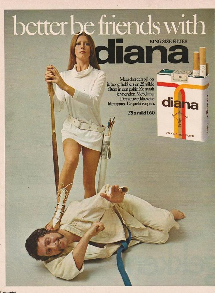 Retro reclame 1972 Diana sigaretten judoka ligt op de grond, Verzamelen, Retro, Overige typen, Verzenden
