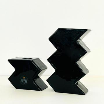 Holmegaard KANDELAREN zwart massief glas zigzag Memphis MCM beschikbaar voor biedingen