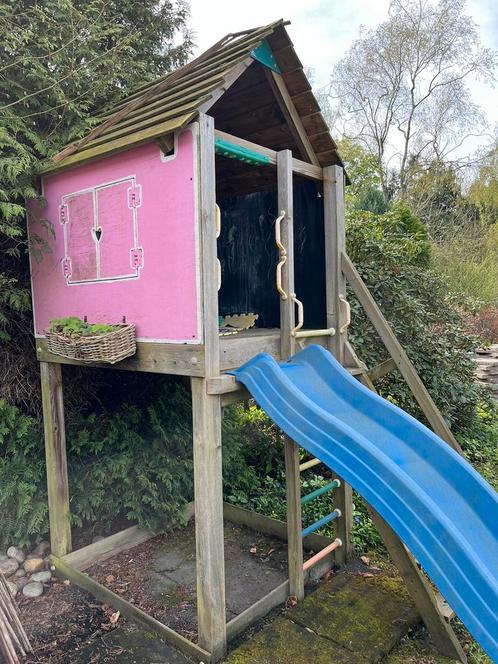 Jungle gym speelhuisje met glijbaan, Kinderen en Baby's, Speelgoed | Buiten | Speelhuisjes, Gebruikt, Hout, Ophalen