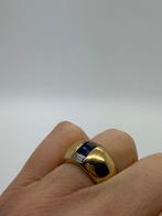 A708 Prachtige zilveren ring goudkleur saffier maat 16,5, Ophalen of Verzenden, Kleiner dan 17, X, Met edelsteen
