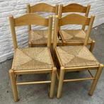 4x vintage stoelen hout gevlochten zitting papercord biezen, Huis en Inrichting, Stoelen, Ophalen, Japandi, Gebruikt, Bruin