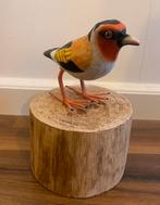 Handgemaakt houten vogeltje op stam - ORANJE +/- 20cm, Ophalen of Verzenden