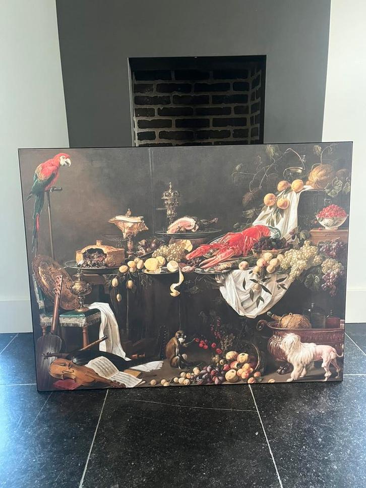 klassiek stilleven canvas doek op zwarte aluminium lijst, Antiek en Kunst, Kunst | Schilderijen | Klassiek, Ophalen