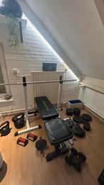 Bankdruk set met veel gewichten, Ophalen, Zo goed als nieuw, Borst, Fitnessbank