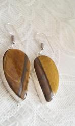 zilveren Oorbellen tijgeroog, Sieraden, Tassen en Uiterlijk, Hangers, Bruin, Verzenden, Nieuw