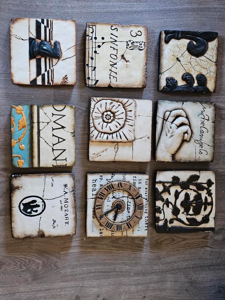 Di-sen|yo tegels - 9 stuks - Handbeschilderd, Huis en Inrichting, Woonaccessoires | Wanddecoraties, Zo goed als nieuw, Ophalen of Verzenden