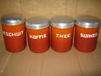 2x oranjegevlamd emaille beschuit koffie thee suikerbussen, Ophalen of Verzenden