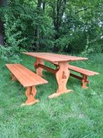Vintage Grenen Picknicktafel met Bankjes tuintafel eettafel, Ophalen of Verzenden, Zo goed als nieuw, Rechthoekig, Hout