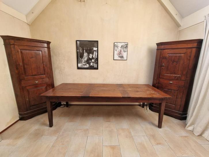 Grote massief houten eettafel (276x100cm) + 2 hoekkasten, Huis en Inrichting, Tafels | Eettafels, Gebruikt, 100 tot 150 cm, 200 cm of meer