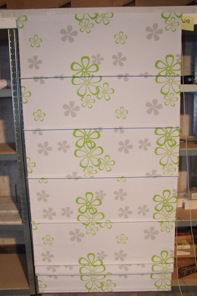 Vouwgordijn met print wit / lichtgrijs met lime 88 x 258 cm, Huis en Inrichting, Stoffering | Gordijnen en Lamellen, Zo goed als nieuw