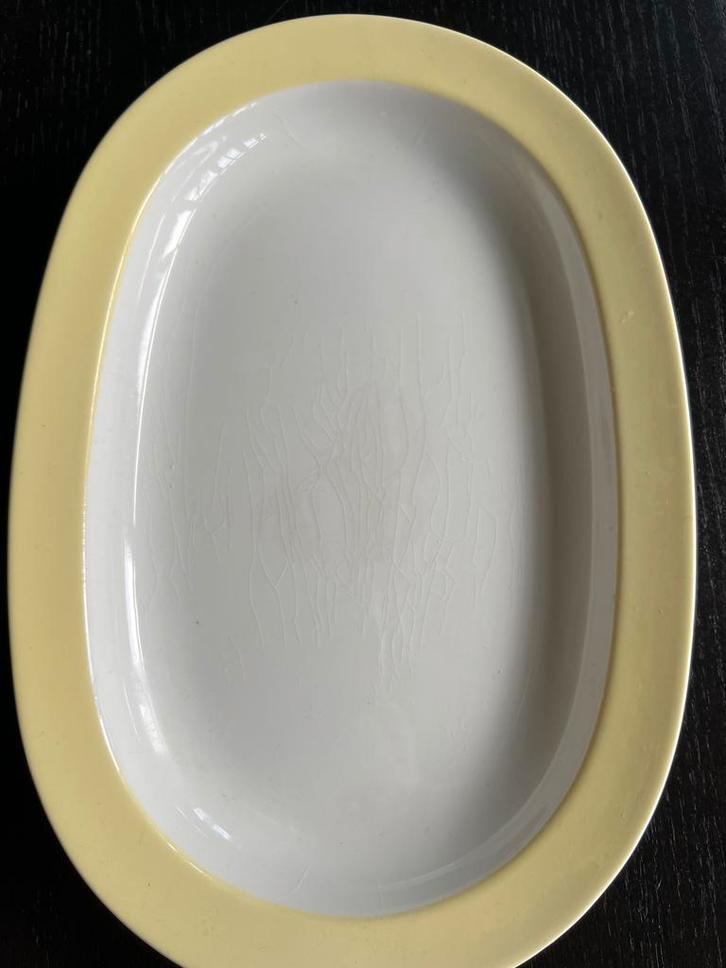Antieke Ovale Schaal Crème/Geel Craquelé, Antiek en Kunst, Antiek | Schalen, Ophalen of Verzenden