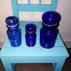 Apothekerspotjes blauw 3 stuks, Ophalen, Gebruikt, Glas, Pot, Bus of Blik